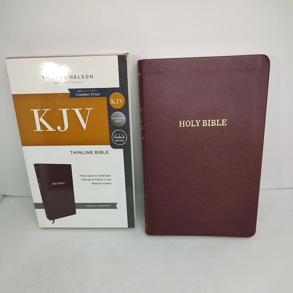 Holy Bible, Thinline, Leathersoft, Burgandy, Red Letter, Standard Print Lay Flat